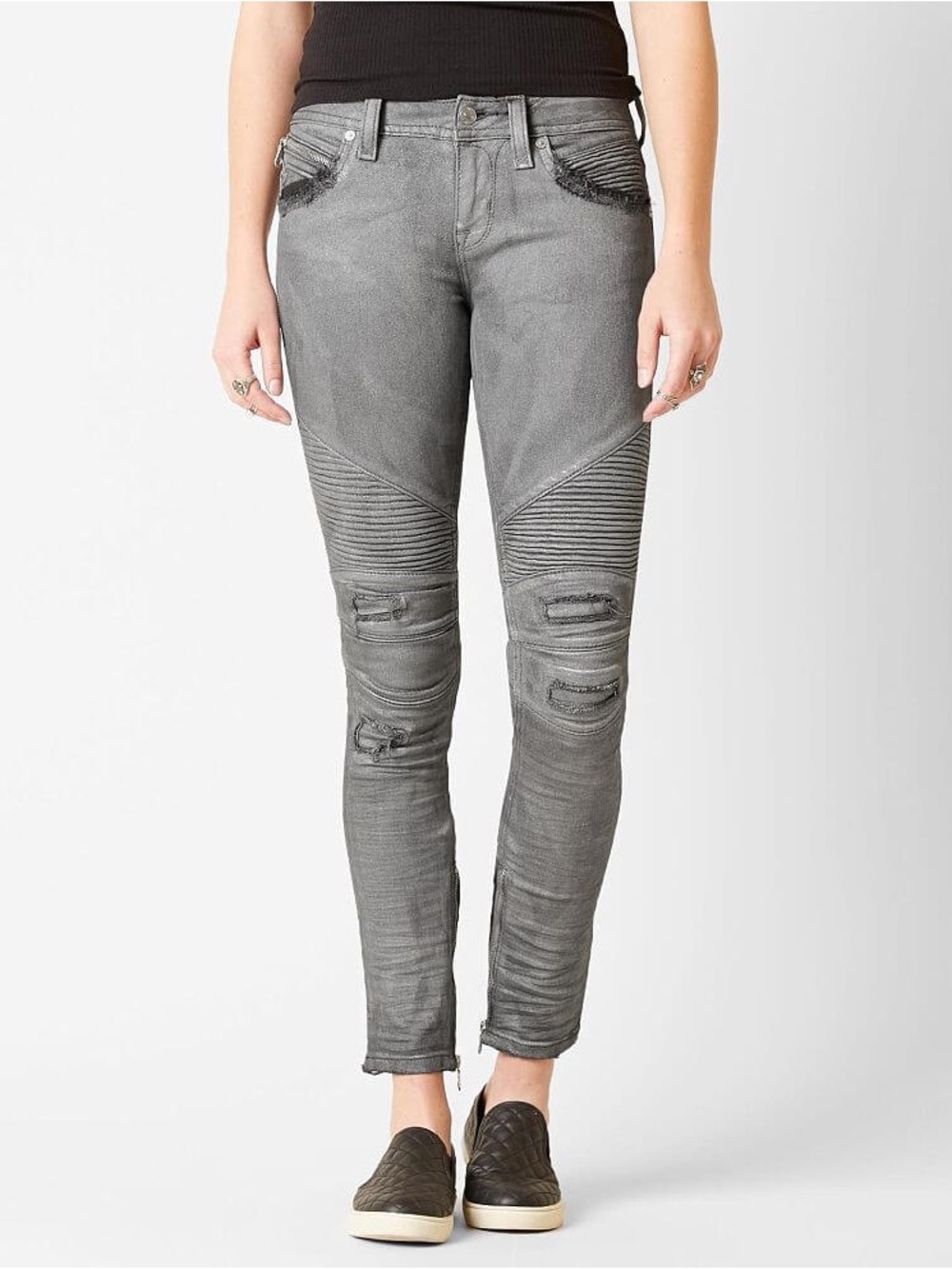 Rock Revival Moto Naline Silver Skinny Jeans